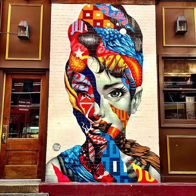 Brooklyn street artist Tristan Eaton installed a mural of Audrey Hepburn in Little Italy