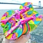 Rainbow bagel with flavored, colored cream cheese Rainbow bagel with flavored, colored cream cheese